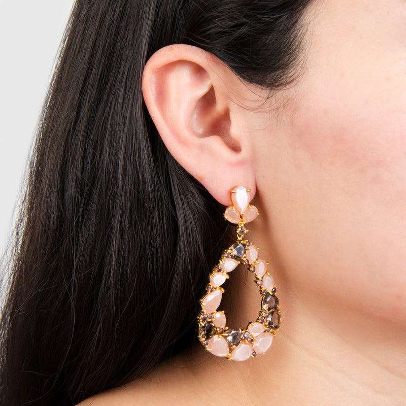 Open Teardrop Moonstone & Smoky Quartz Earring