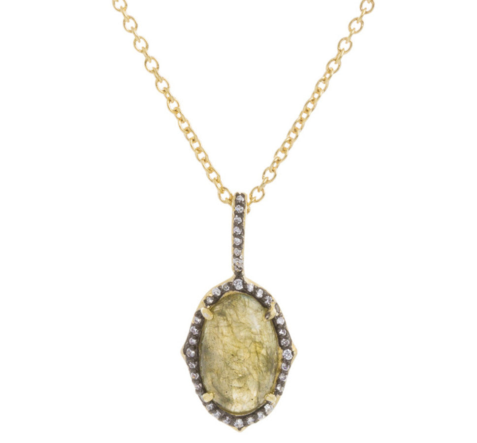 Oval Labradorite CZ Drop Necklace