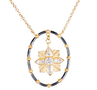 Floating Flower and CZ Open Oval Necklace