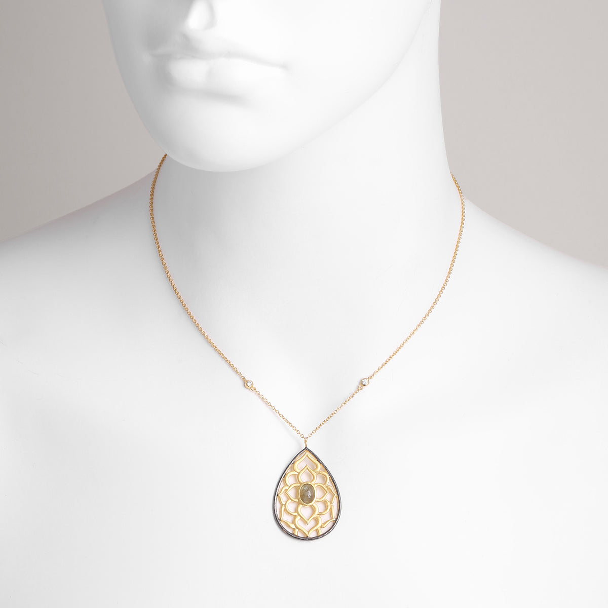 Labradorite and CZ Teardrop Necklace