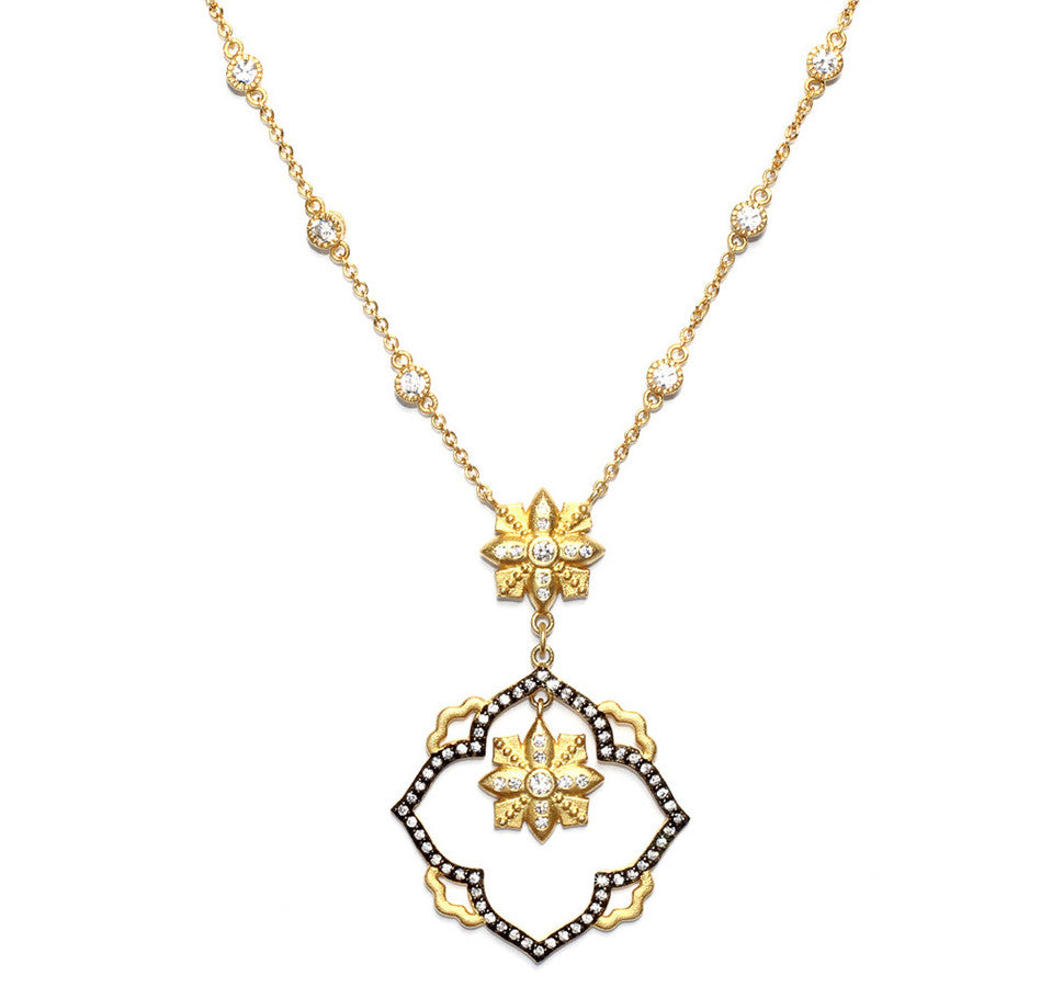 Fancy Open Floating Flower CZ Necklace