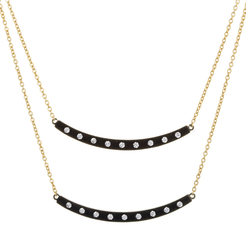 Modern Bezel Double Curved Bar Necklace