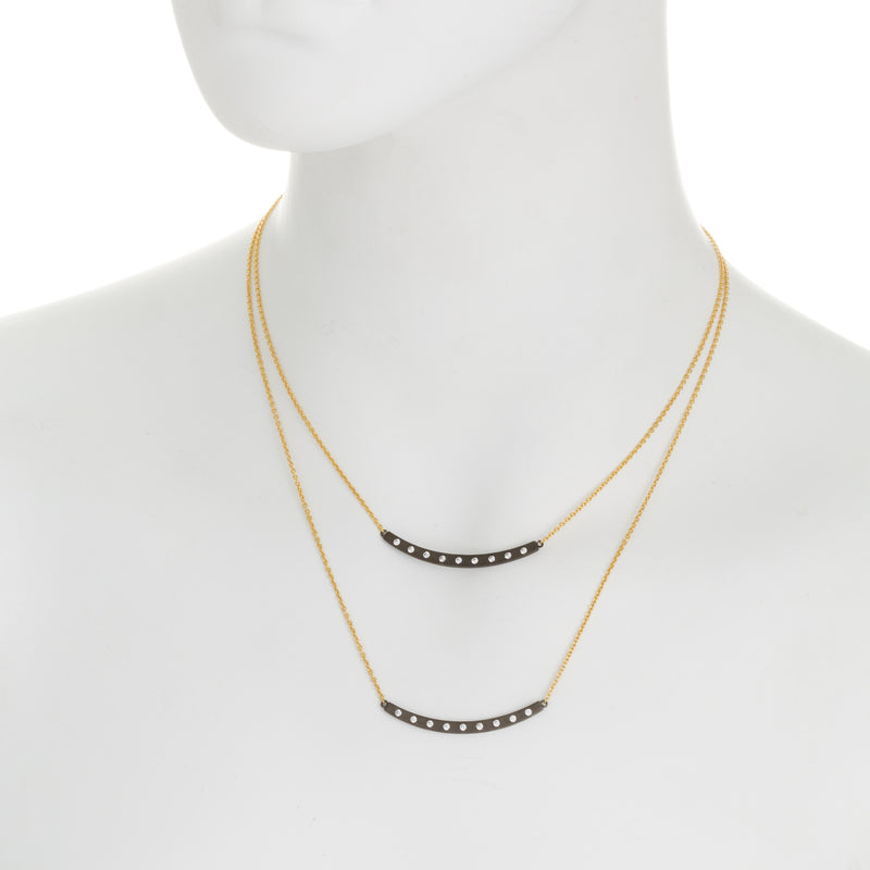 Modern Bezel Double Curved Bar Necklace