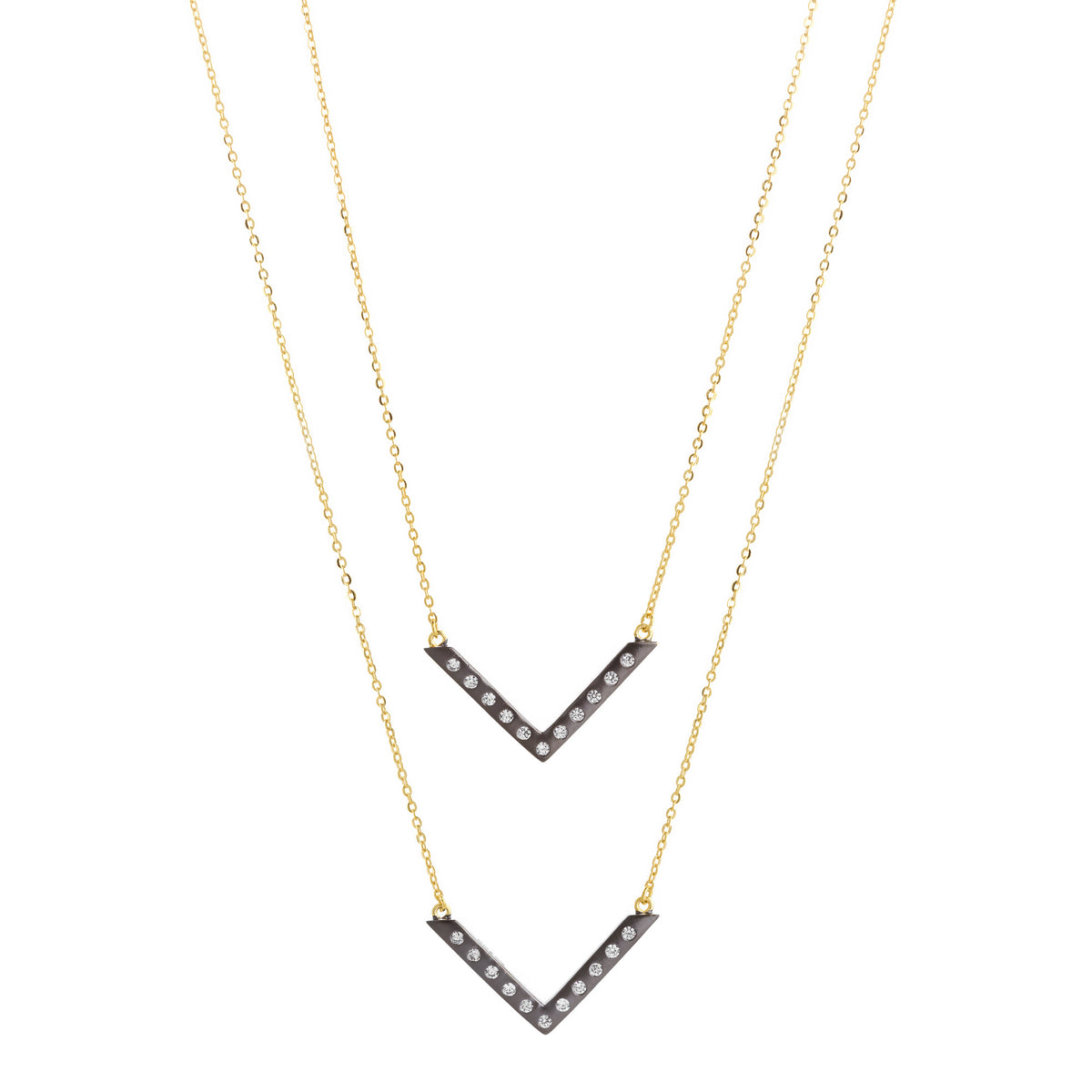 Modern Bezel Double V Necklace