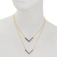 Modern Bezel Double V Necklace