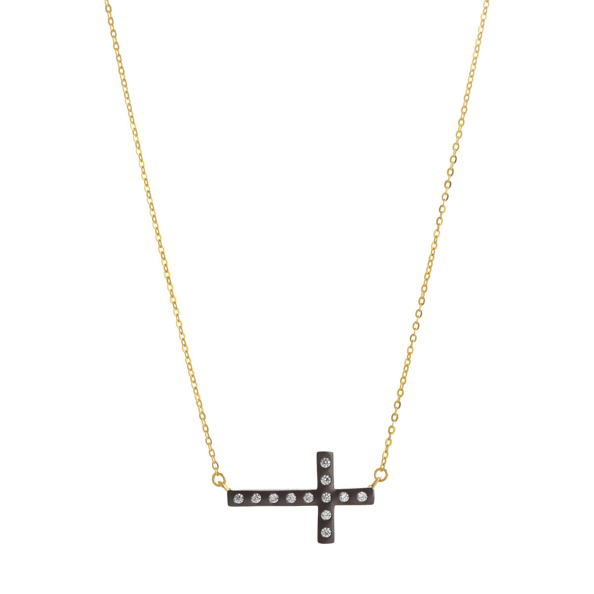 Modern Bezel Sideways Cross Necklace