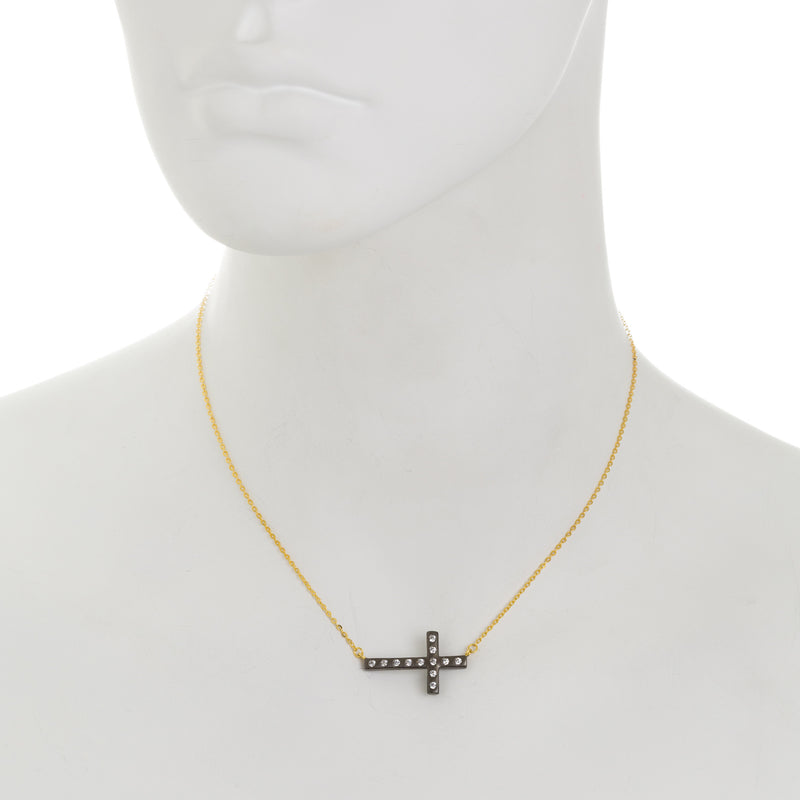 Modern Bezel Sideways Cross Necklace