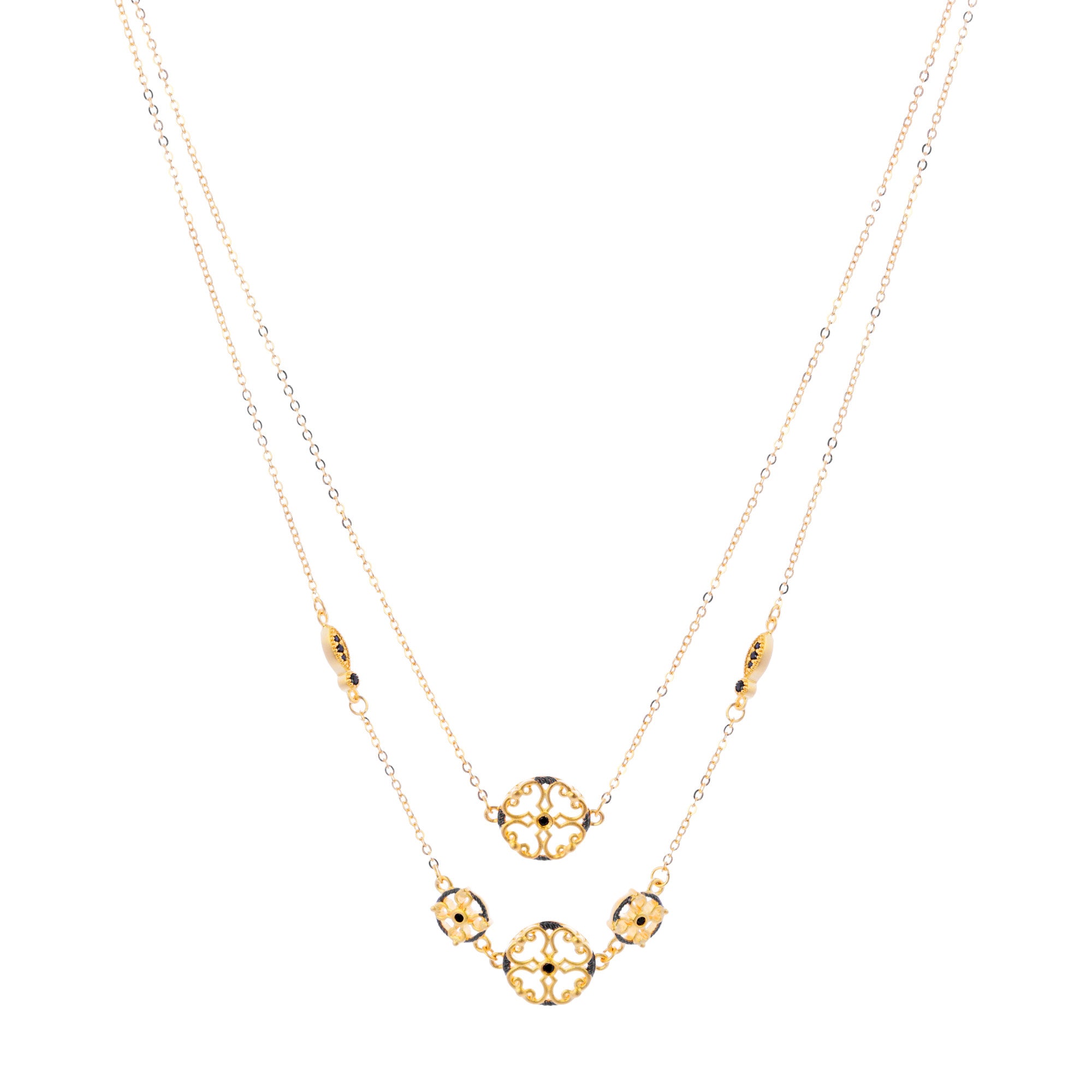 Joey J.™ Black CZ Multi Round Filigree Layered Double Strand