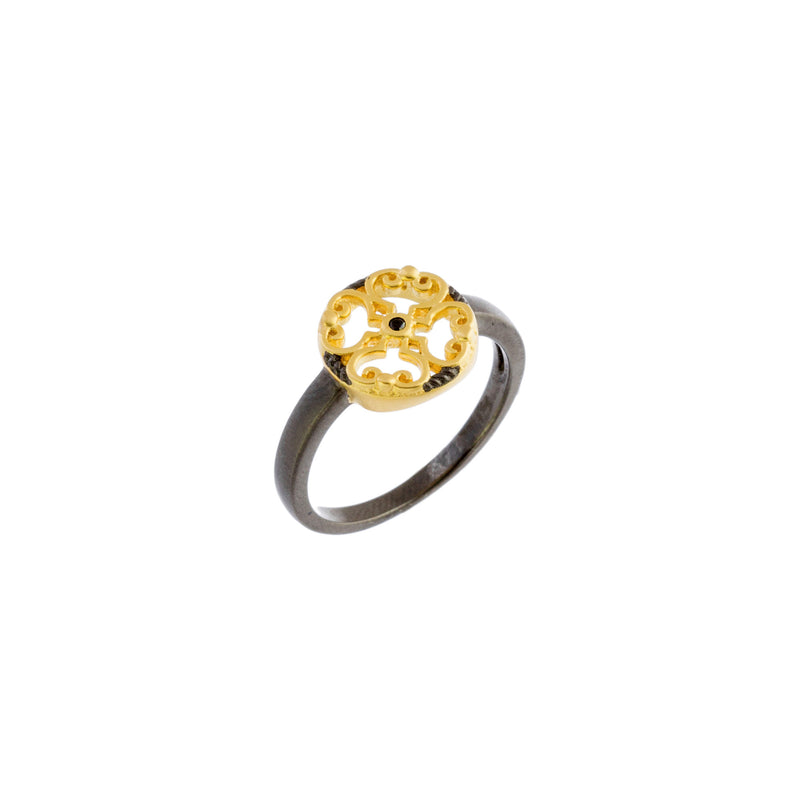 Black CZ Round Filigree Ring