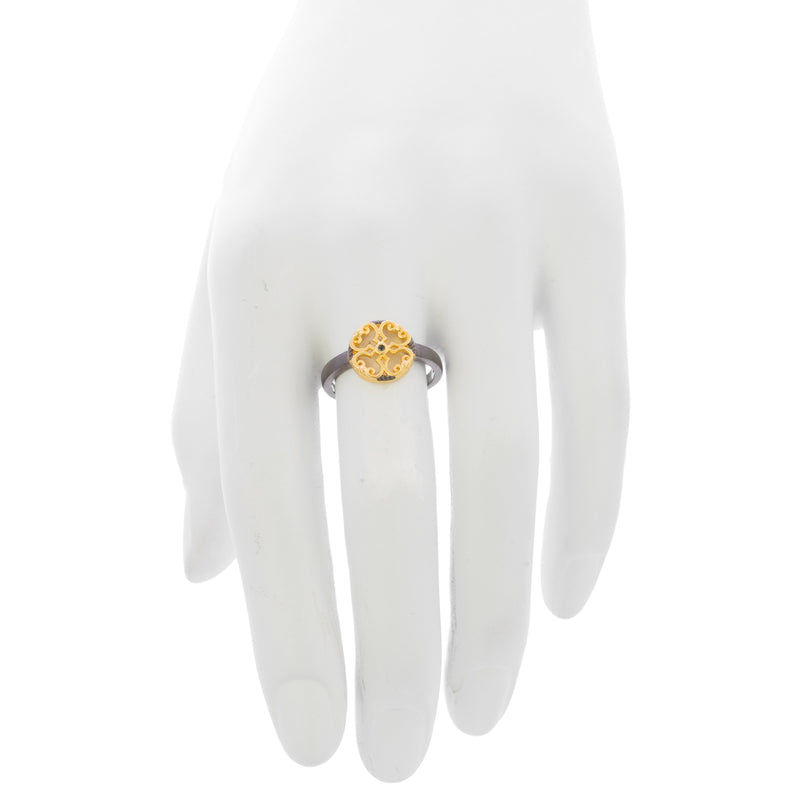 Black CZ Round Filigree Ring
