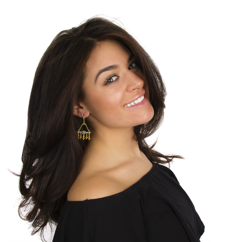 Black Cubic Zirconia Beaded Filigree Bar Drop Earring