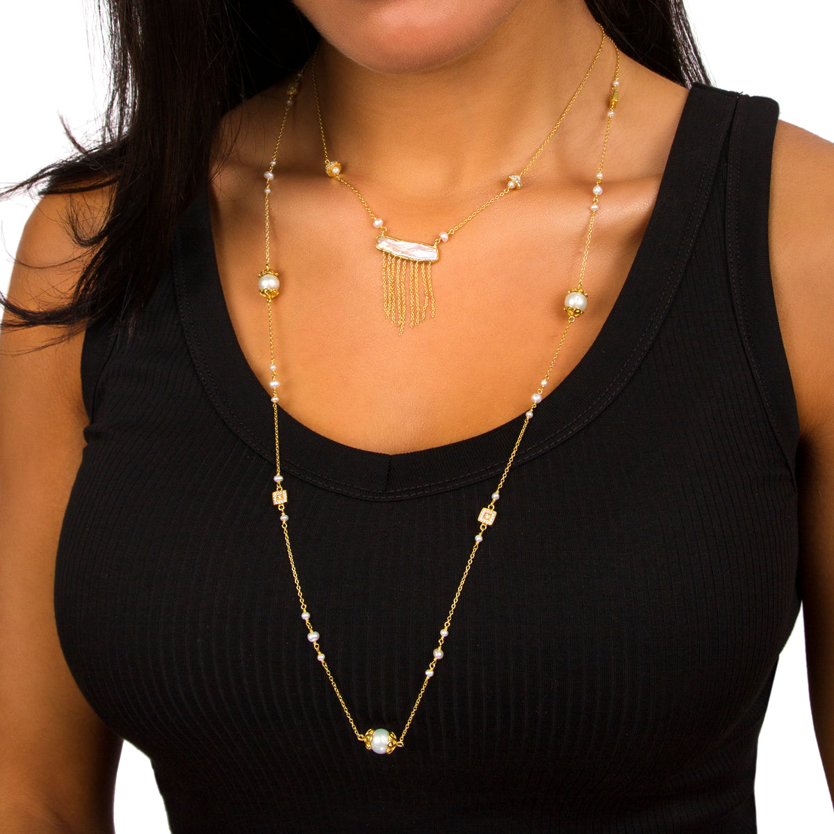 Biwa Pearl Chain Drop Necklace