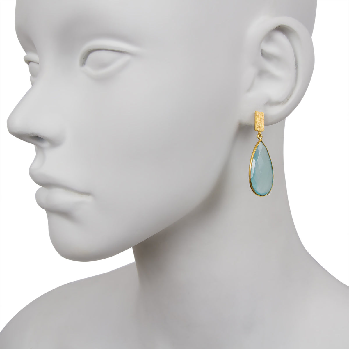 Aqua Chalcedony Matte Faceted Drop Earring