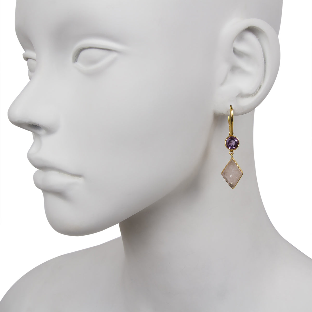 Amethyst / Rose Quartz Drop Earring