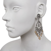 White Crystal / Brown Glass Chandelier Drop Earring